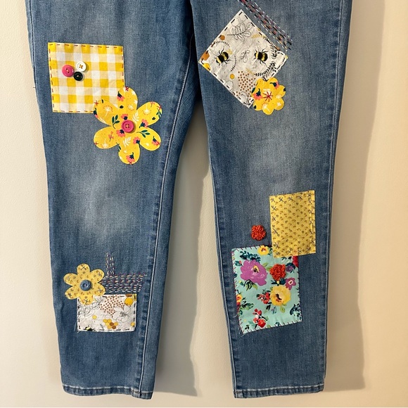 Old Navy up cycled mixed media Boho jeans with Bee Patches, 00AK Size 14, - Picture 6 of 9